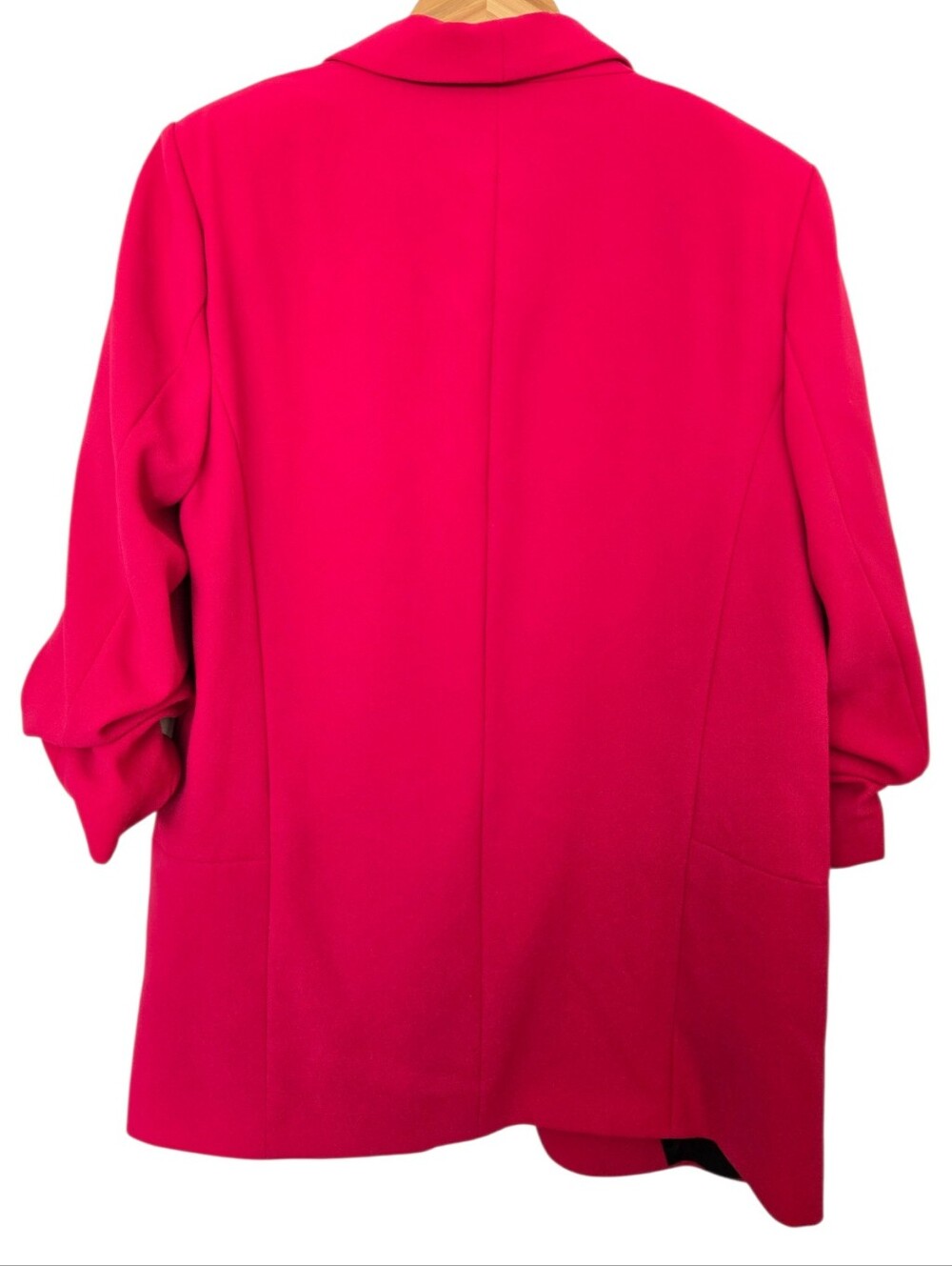 Zara Hot Pink Ruched Sleeve Blazer Open Front Barbiecore Jacket Large - Picture 3 of 5